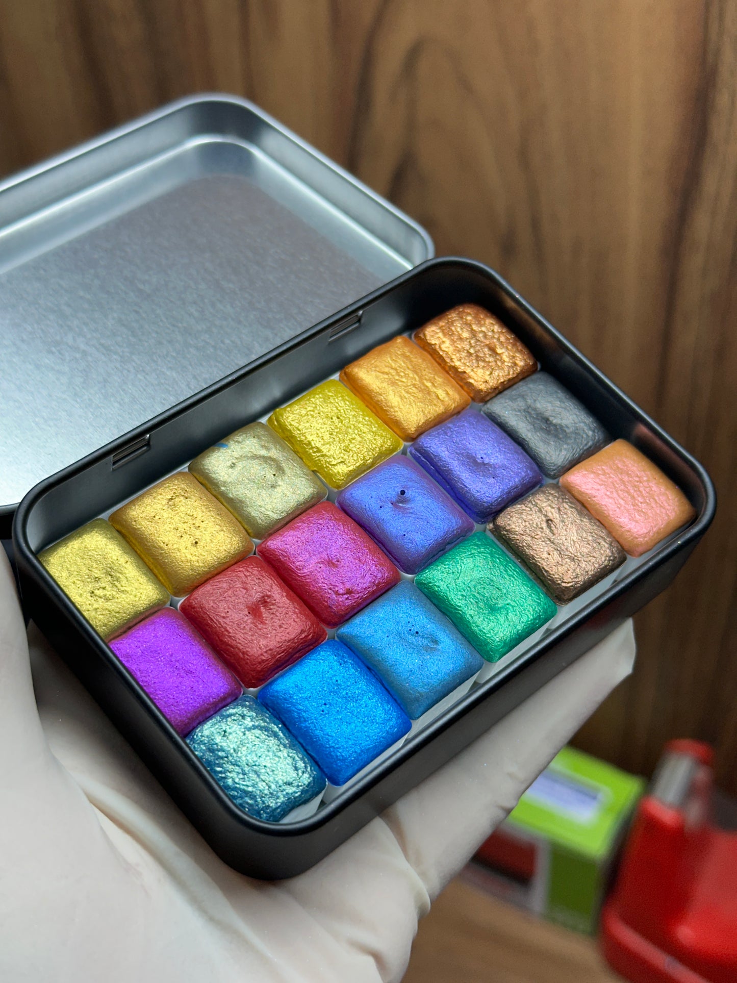 Mica Rainbow Super Set - Set of 18 x 3ml Half Pans - Handmade Metallic Watercolours