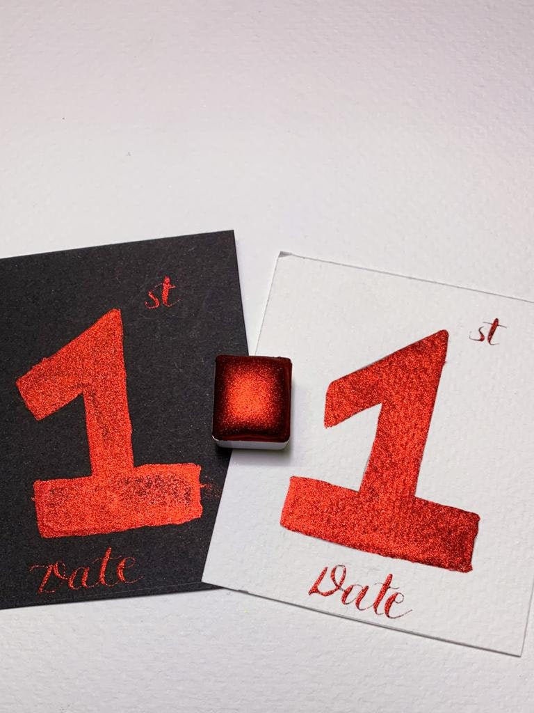 Ruby Red Metallic Chrome Watercolour Half Pan | Shimmer Watercolour | Handmade Watercolor | Red Calligraphy Ink | Lettering Supplies