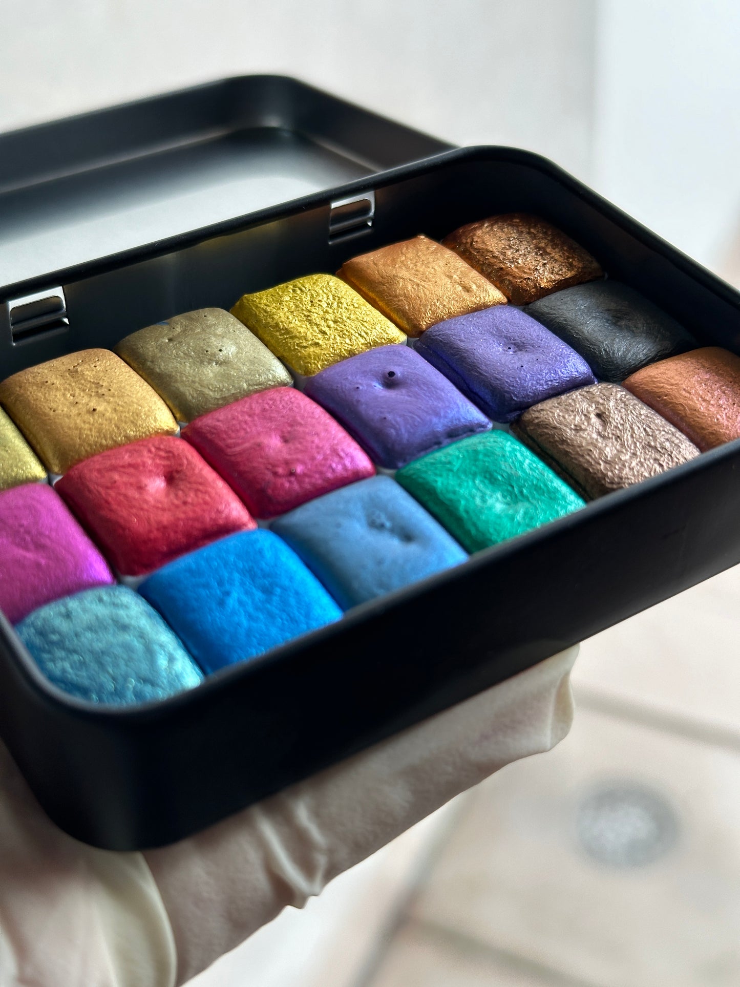 Mica Rainbow Super Set - Set of 18 x 3ml Half Pans - Handmade Metallic Watercolours