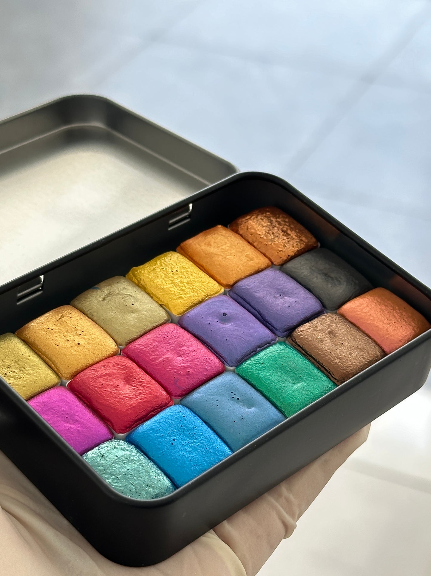 Mica Rainbow Super Set - Set of 18 x 3ml Half Pans - Handmade Metallic Watercolours