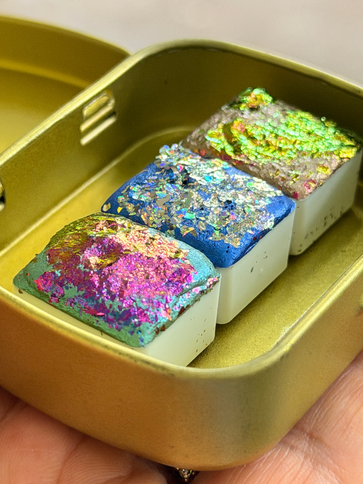 Magic of the Sea Watercolour Palette – 3 Half Pans, Special Effect Glitter Paint
