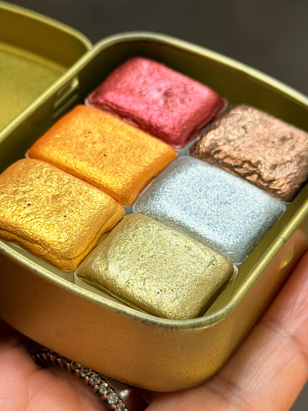 Basics Shimmer Watercolor Half Pans – Golden, Silver, Reds, Browns – Art Supplies