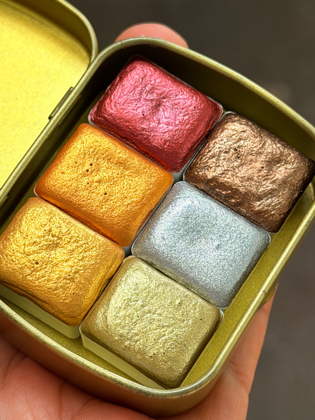 Basics Shimmer Watercolor Half Pans – Golden, Silver, Reds, Browns – Art Supplies