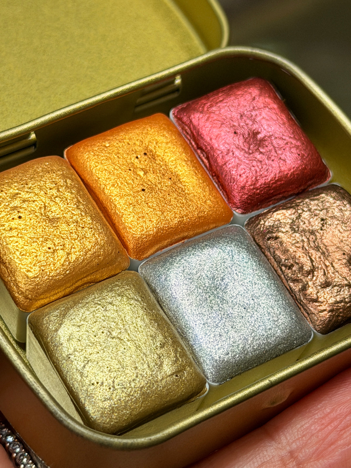 Basics Shimmer Watercolor Half Pans – Golden, Silver, Reds, Browns – Art Supplies