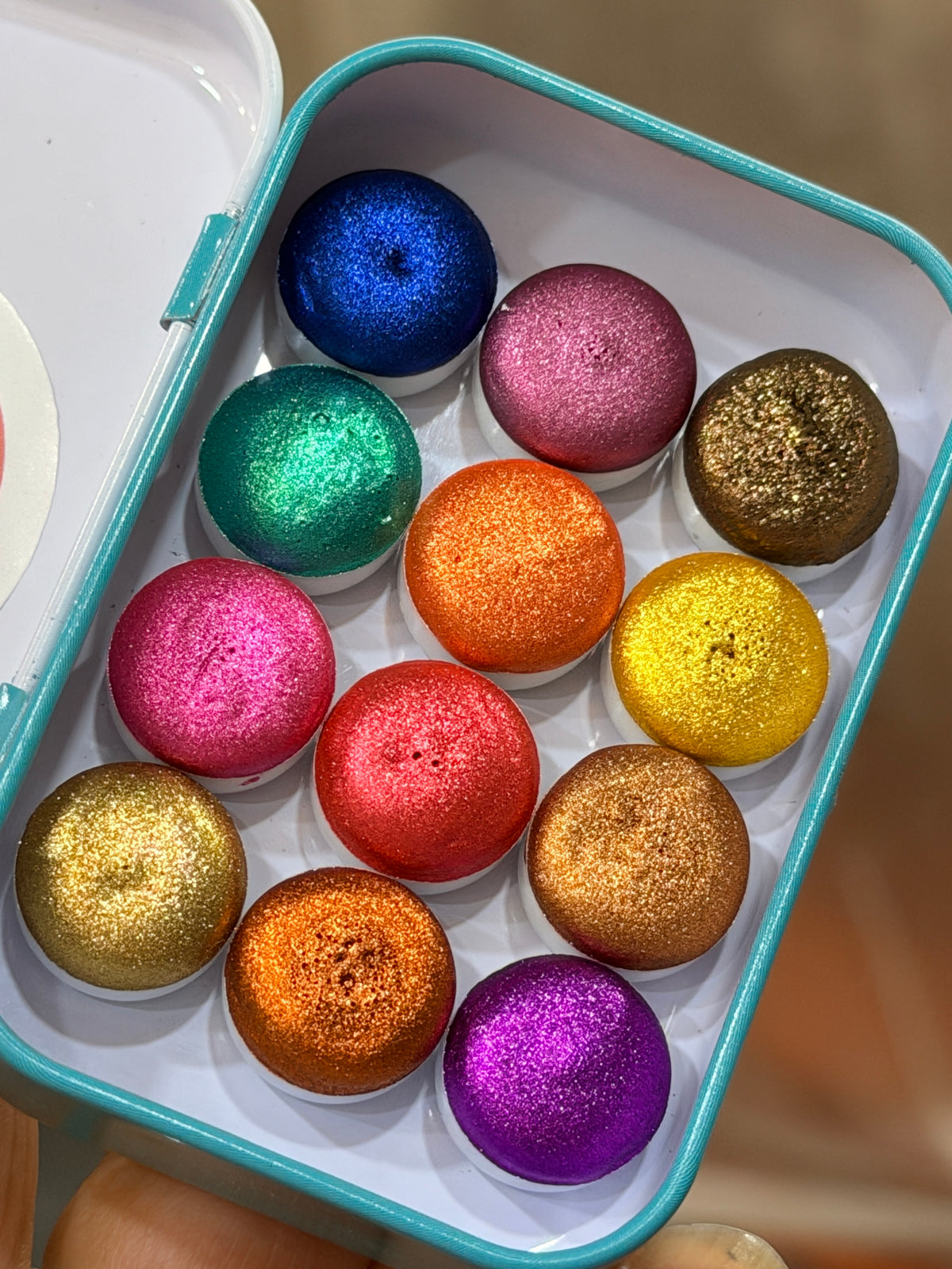 Chrome Pop Watercolour Palette - Set of 12 button pans - Handmade Metallic Watercolours