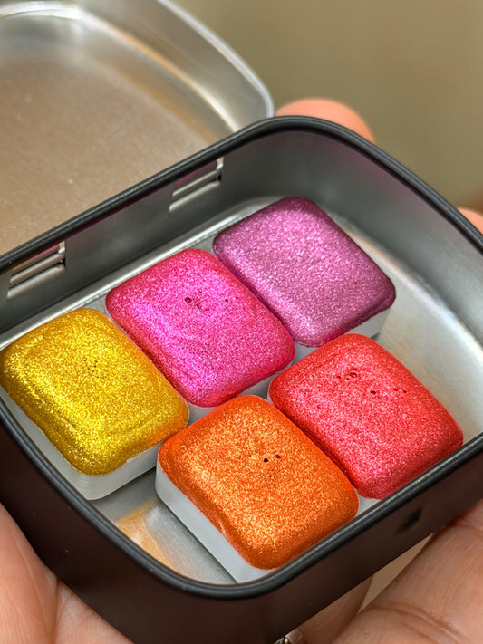 The floral pop Chrome Palette - Set of 5 Quarter Pans- Handmade Metallic Watercolours | Glitter Paints