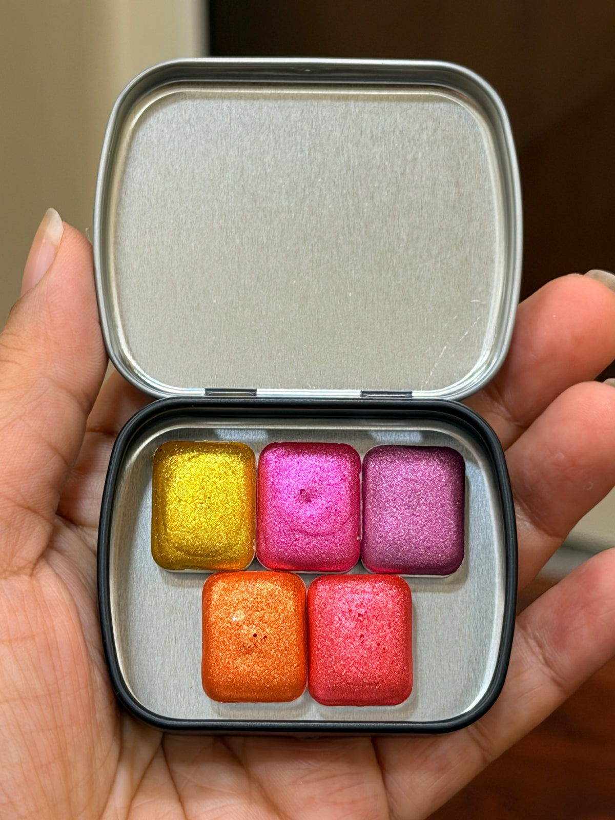 The floral pop Chrome Palette - Set of 5 Quarter Pans- Handmade Metallic Watercolours | Glitter Paints