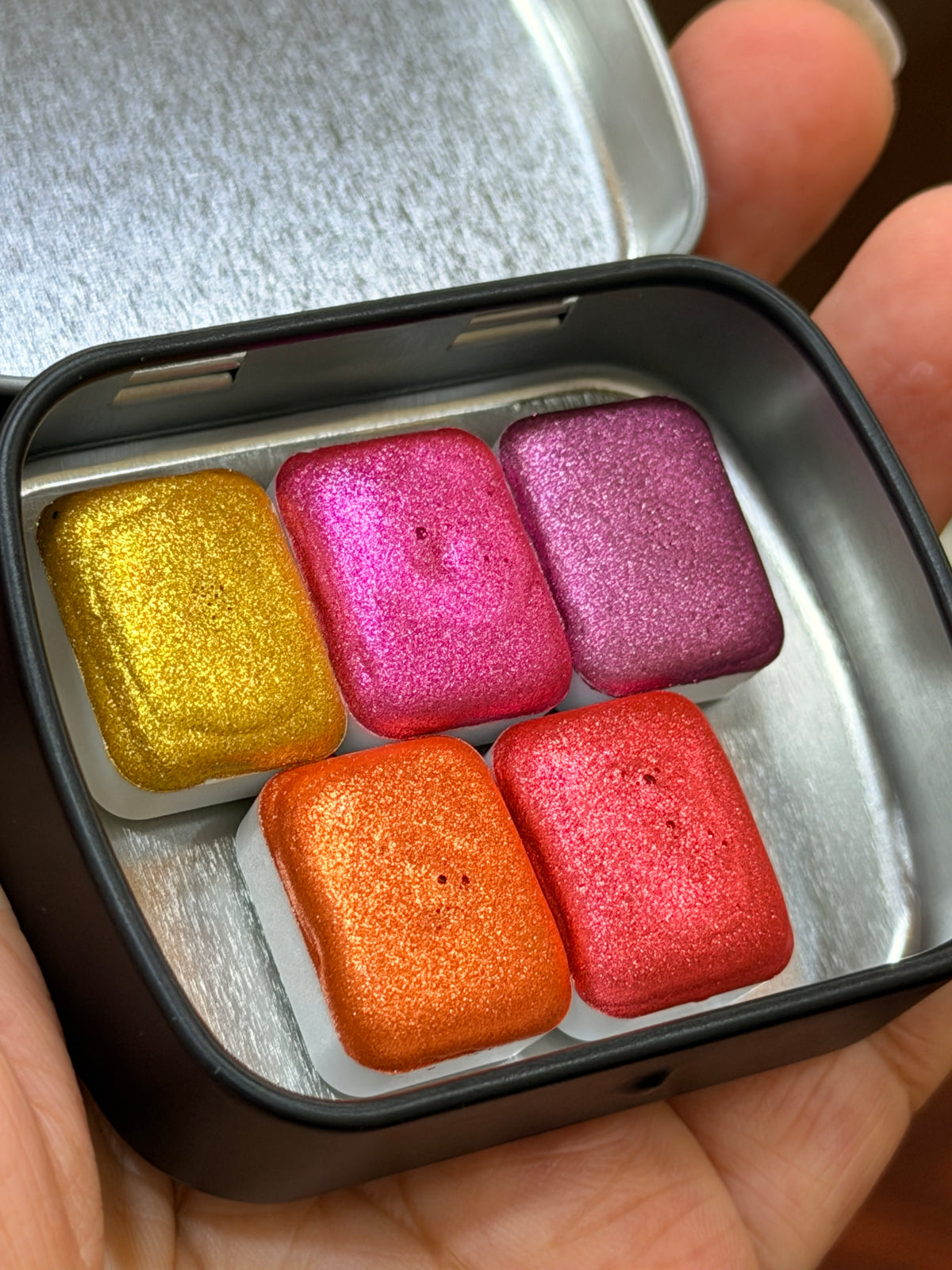 The floral pop Chrome Palette - Set of 5 Quarter Pans- Handmade Metallic Watercolours | Glitter Paints