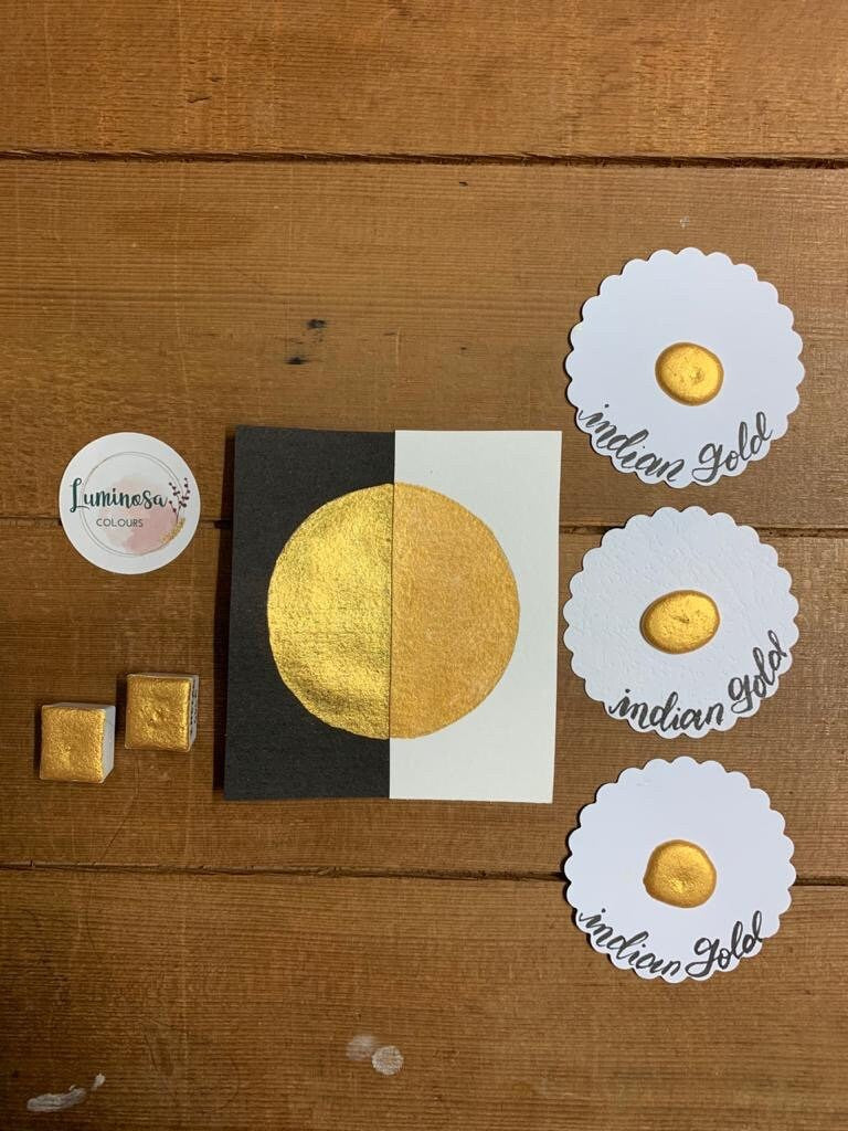 Golden Metallic Handmade Watercolour - Indian Gold - Non-Toxic Shimmer Watercolours, Golden Ink, Glitter paints, luminosa watercolor paint