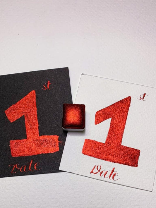 Ruby Red Metallic Chrome Watercolour Half Pan | Shimmer Watercolour | Handmade Watercolor | Red Calligraphy Ink | Lettering Supplies