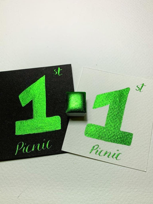 First Picnic - Bright Leaf green Metallic Watercolour Half Pan