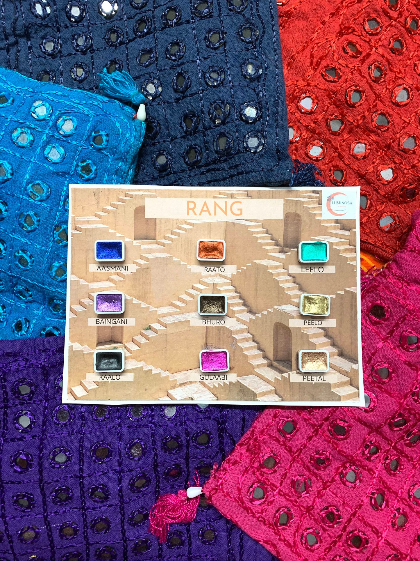 Chrome Watercolors Palette - Rang Palette of 9 mini pans of handmade watercolour, super sparkly and glittery metallic watercolour