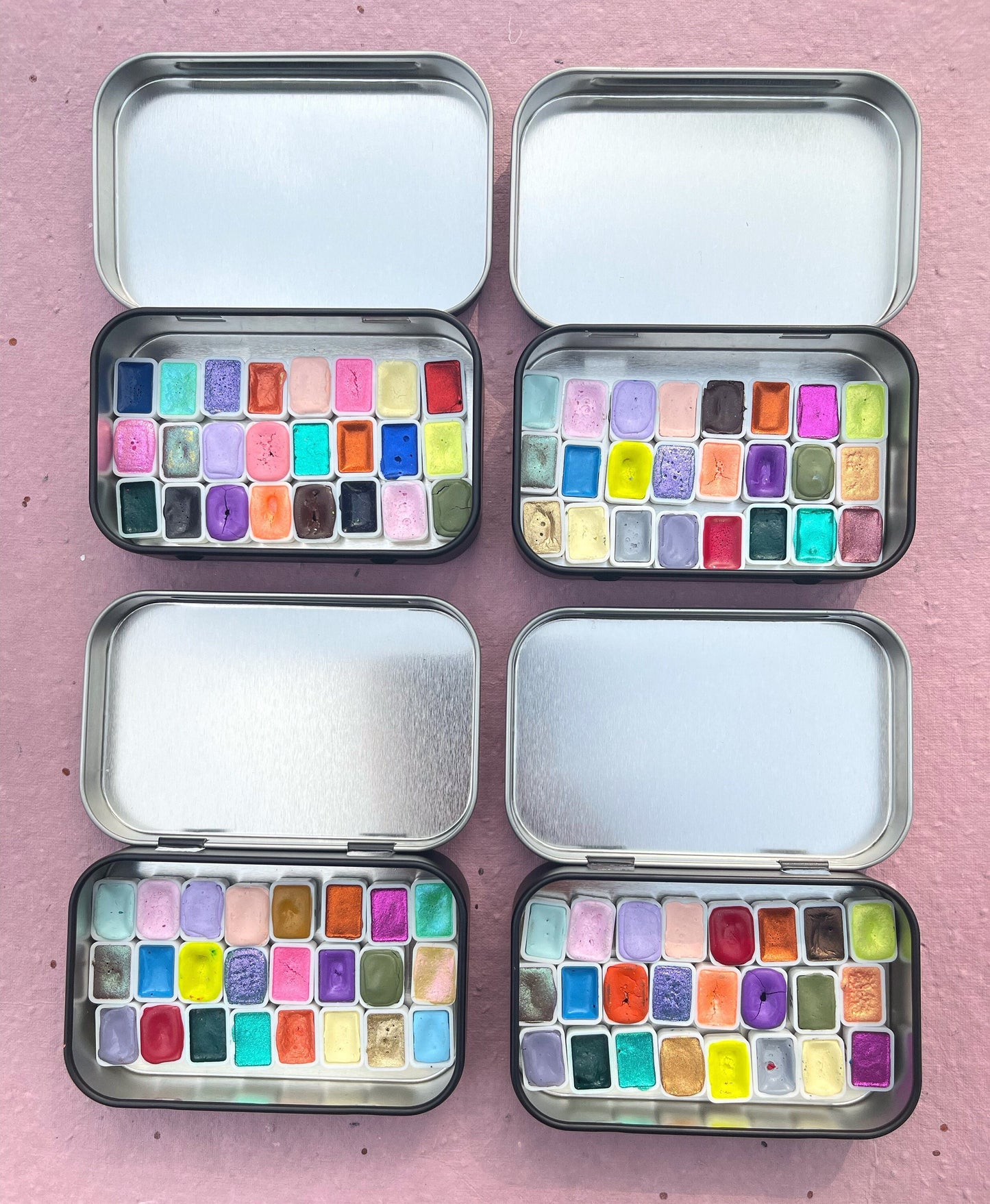 Handmade watercolour Tester Pack - Set of 24 Mini Pans - Metallic and Colorshift Sample pack | Chrome Watercolours | Calligraphy Ink Sample