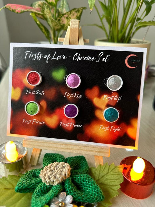 Christmas Chrome Watercolour Set - 0.7ml round Pans - red green pink metallic watercolour set