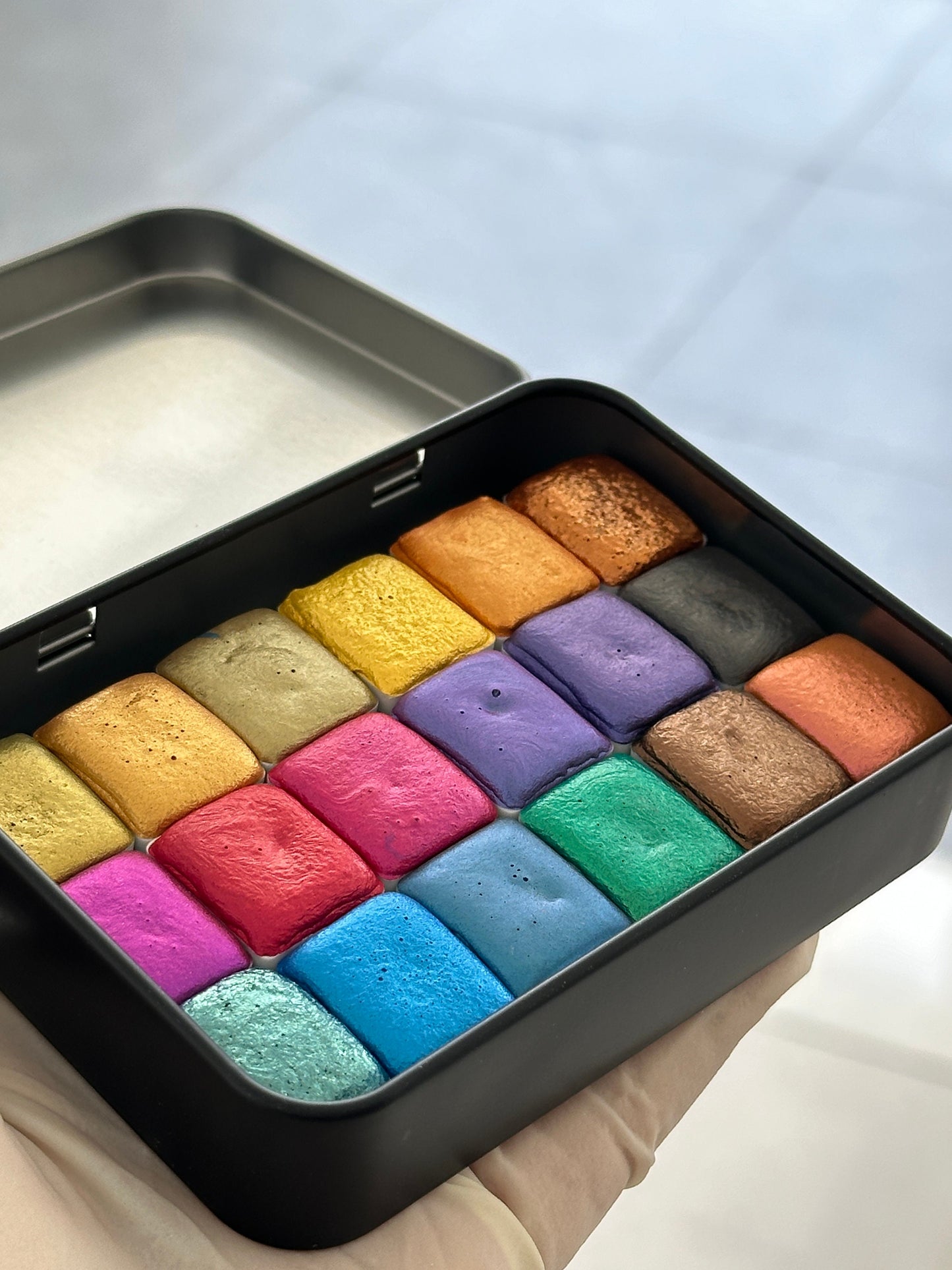 Shimmery Metallic Watercolor Set - Handmade Calligraphy Ink, 18 Half Pans Set - Mica Watercolours Set