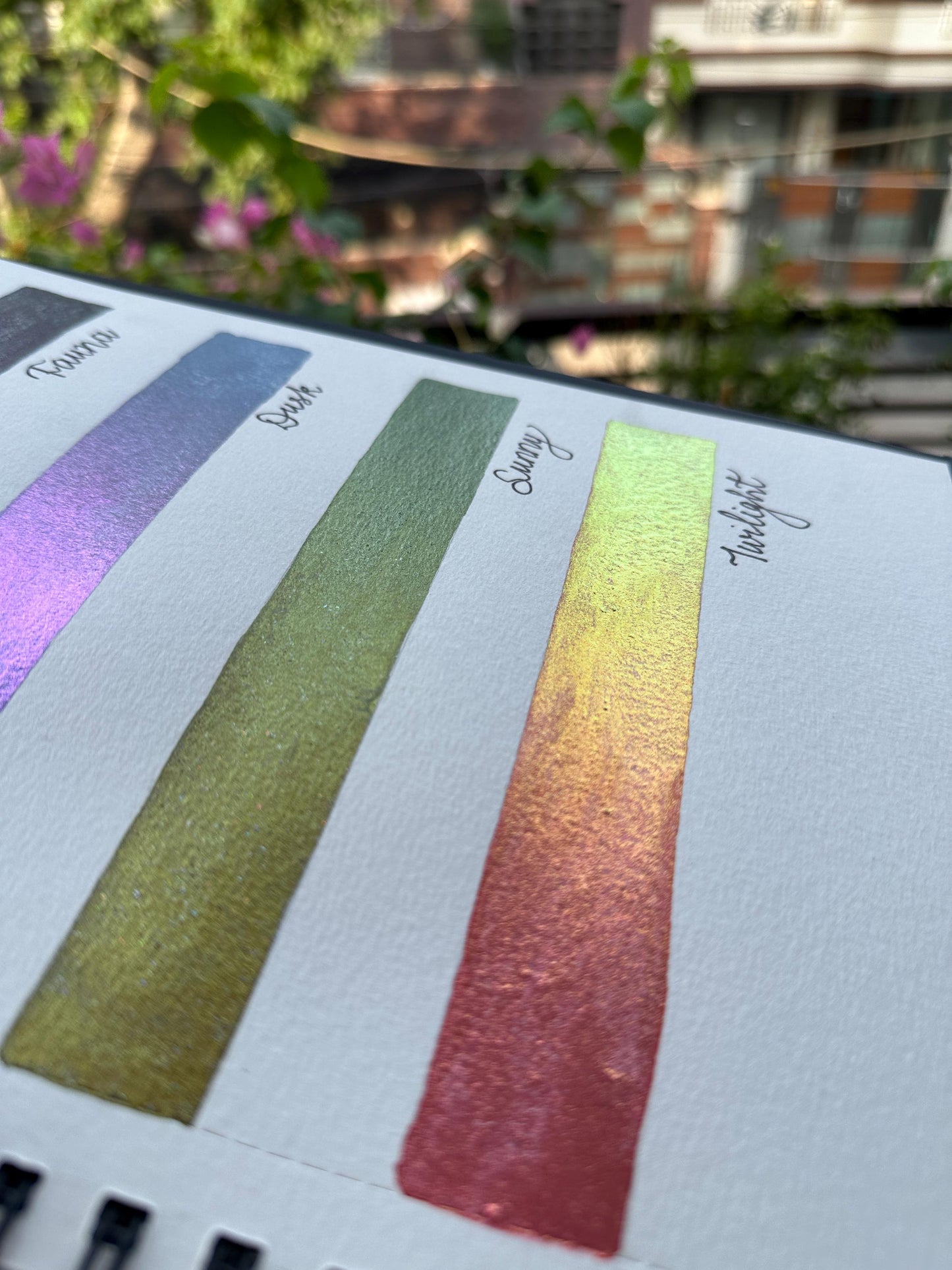 Sunset Haze Mini Palette : Colour-shifter and Holographic Handmade Watercolours - Quarter Pans, calligraphy ink, metallic watercolour
