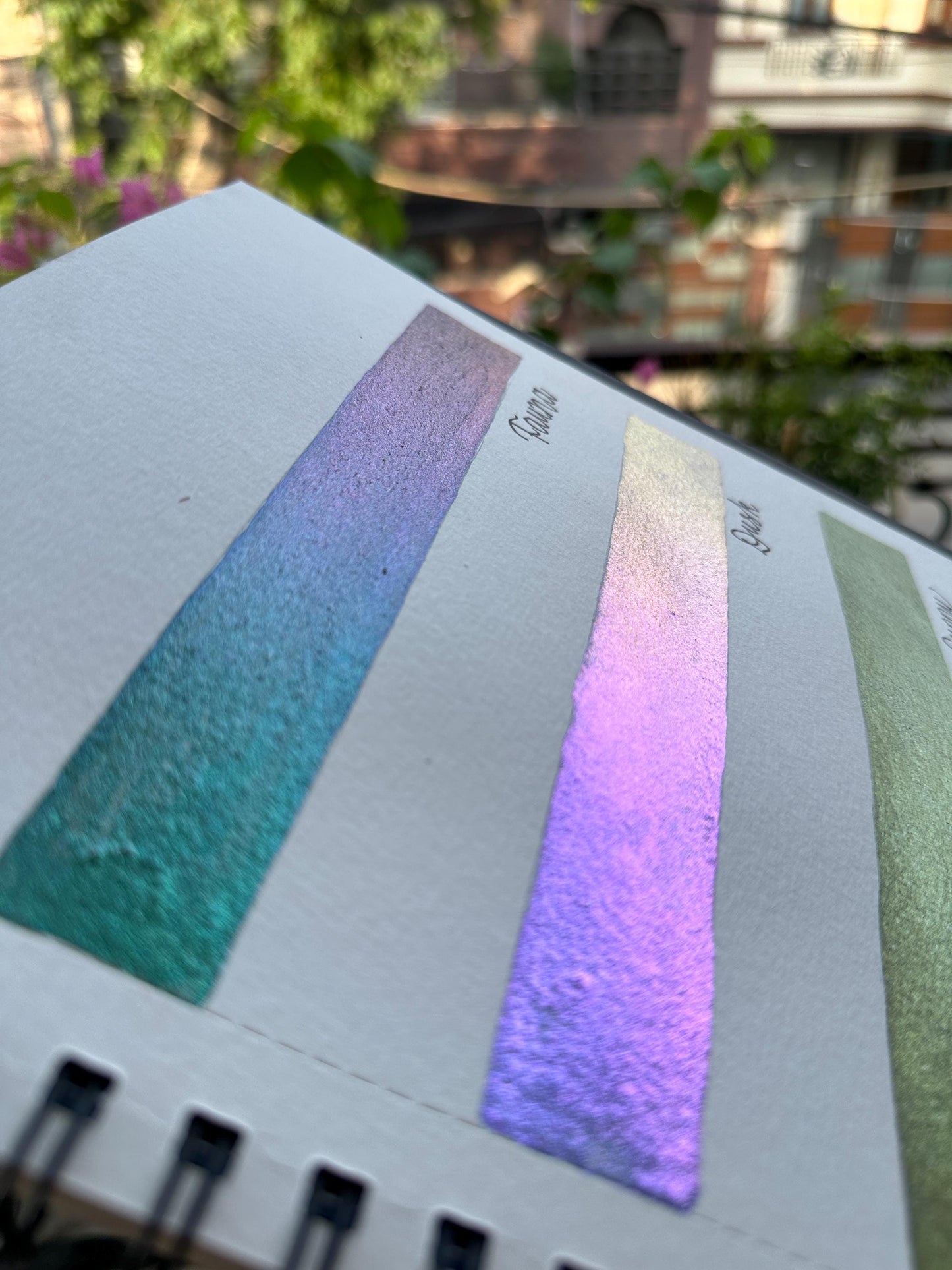 Sunset Haze Mini Palette : Colour-shifter and Holographic Handmade Watercolours - Quarter Pans, calligraphy ink, metallic watercolour