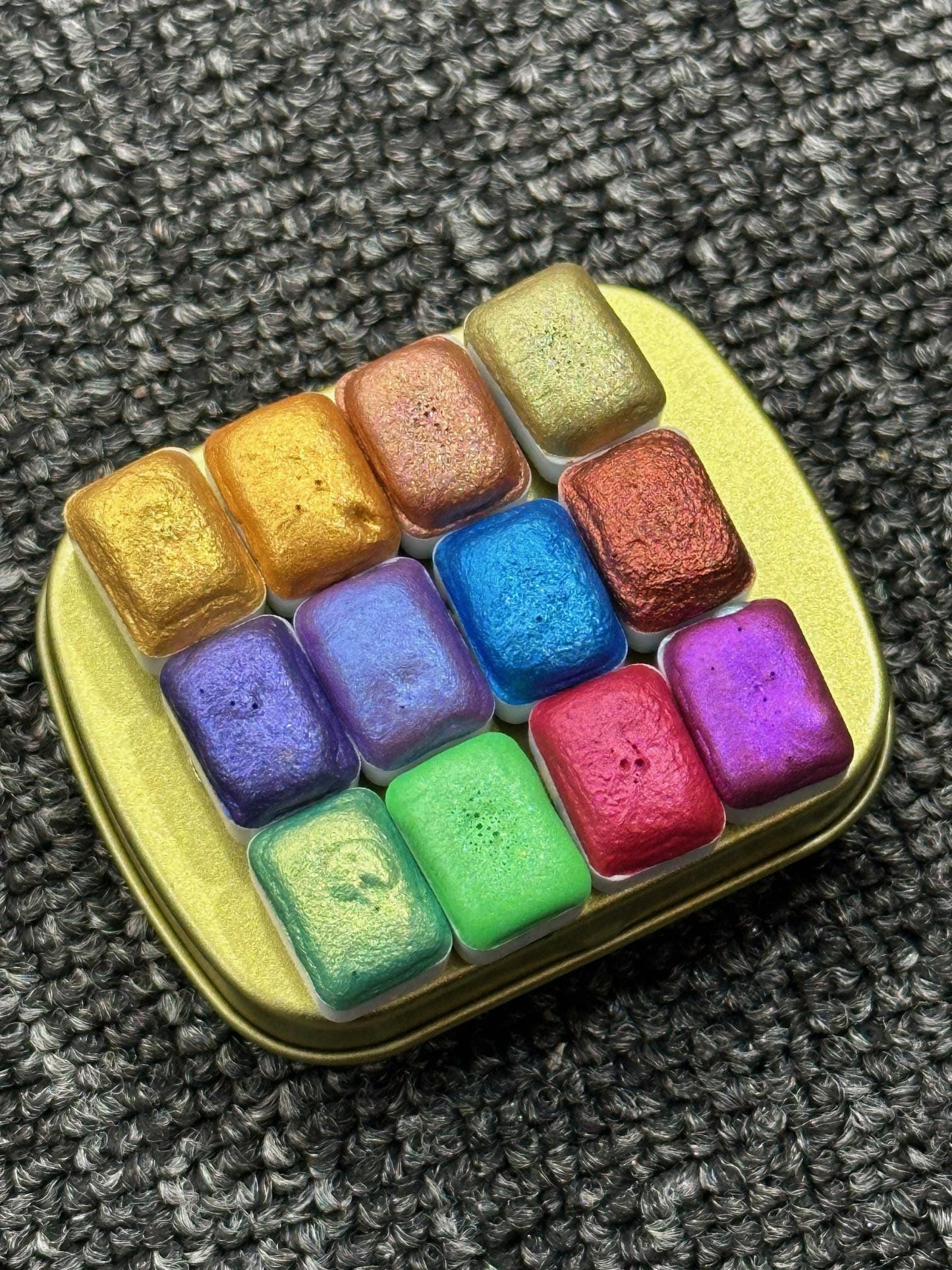Shimmer Watercolours Tester Pack of 12/24 mini pans  - Handmade Watercolor ,Metallic Paint,Gift For Artists, Art Supplies, Mica Paint