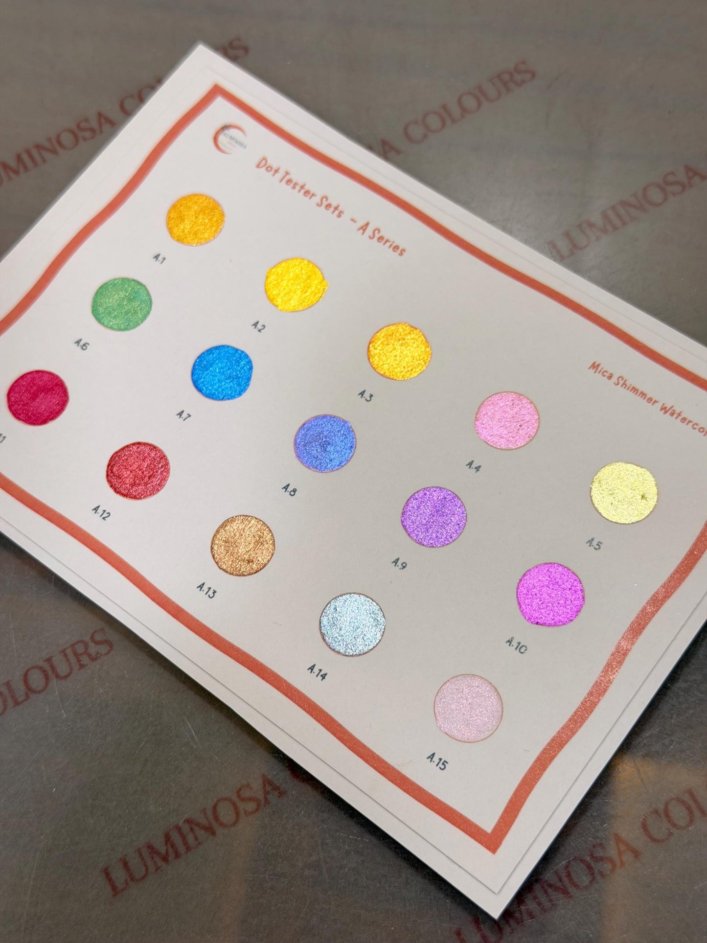 Metallic Watercolours Dot card - Sample Tester Pack - Set of 15 paints -  Gifting friendly, calligraphy friendly - Handmade Watercolours