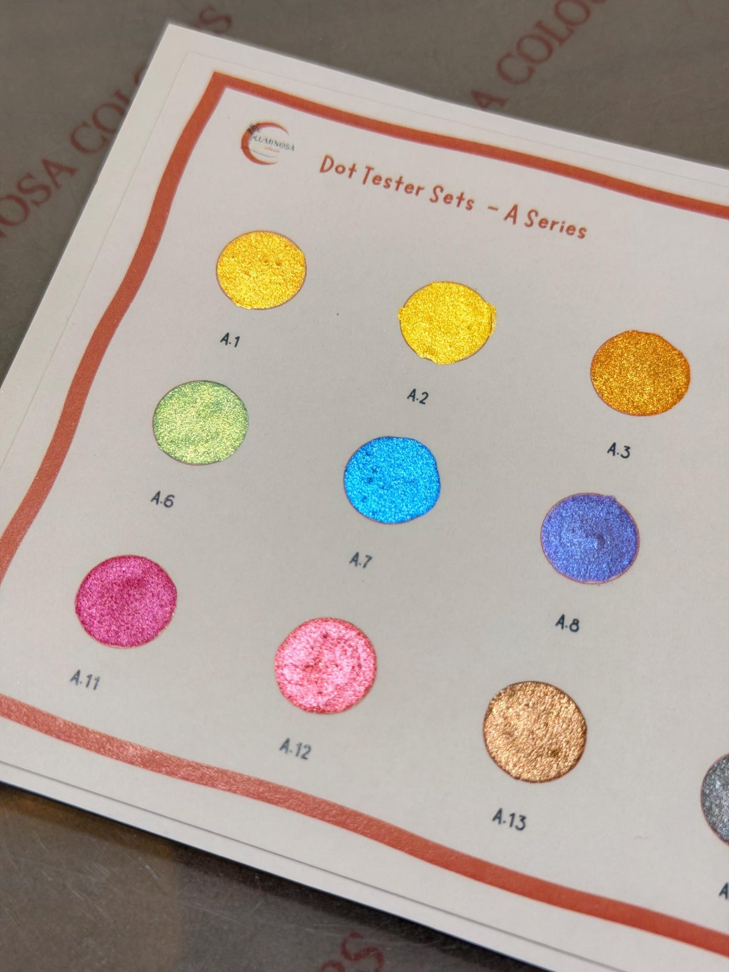 Metallic Watercolours Dot card - Sample Tester Pack - Set of 15 paints -  Gifting friendly, calligraphy friendly - Handmade Watercolours
