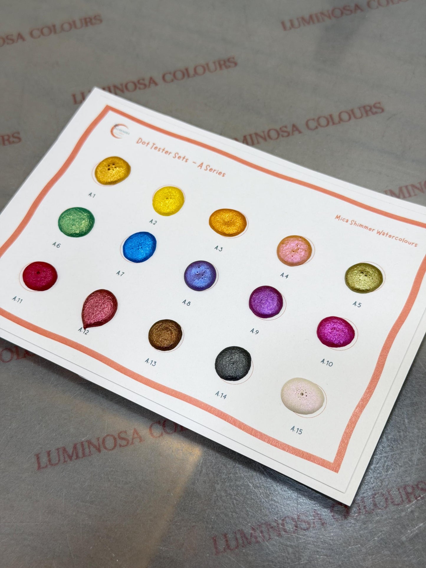 Metallic Watercolours Dot card - Sample Tester Pack - Set of 15 paints -  Gifting friendly, calligraphy friendly - Handmade Watercolours