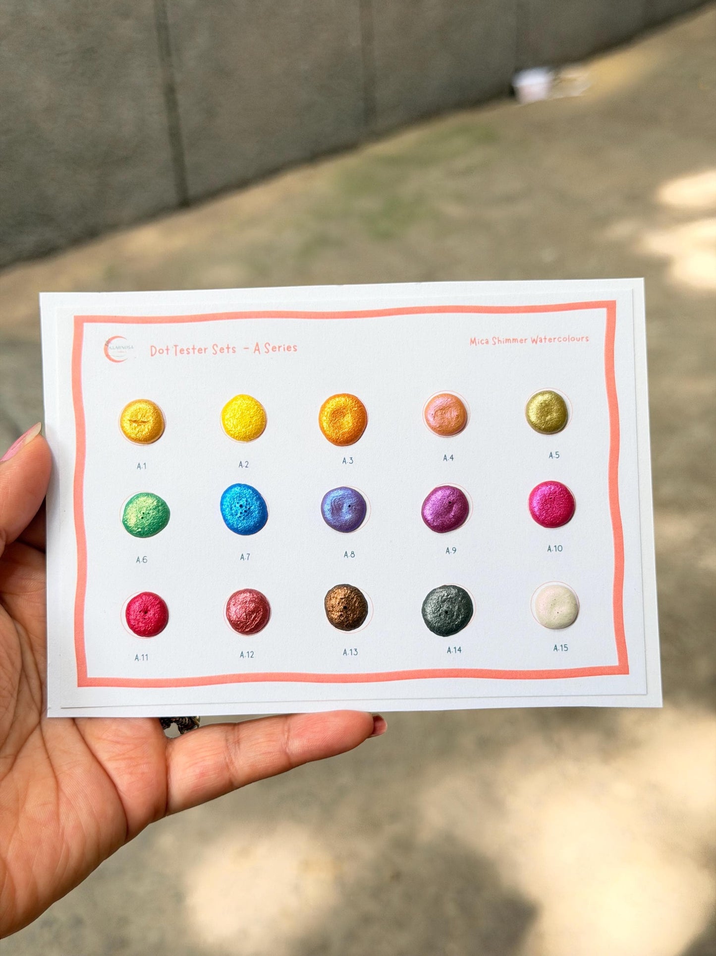 Metallic Watercolours Dot card - Sample Tester Pack - Set of 15 paints -  Gifting friendly, calligraphy friendly - Handmade Watercolours