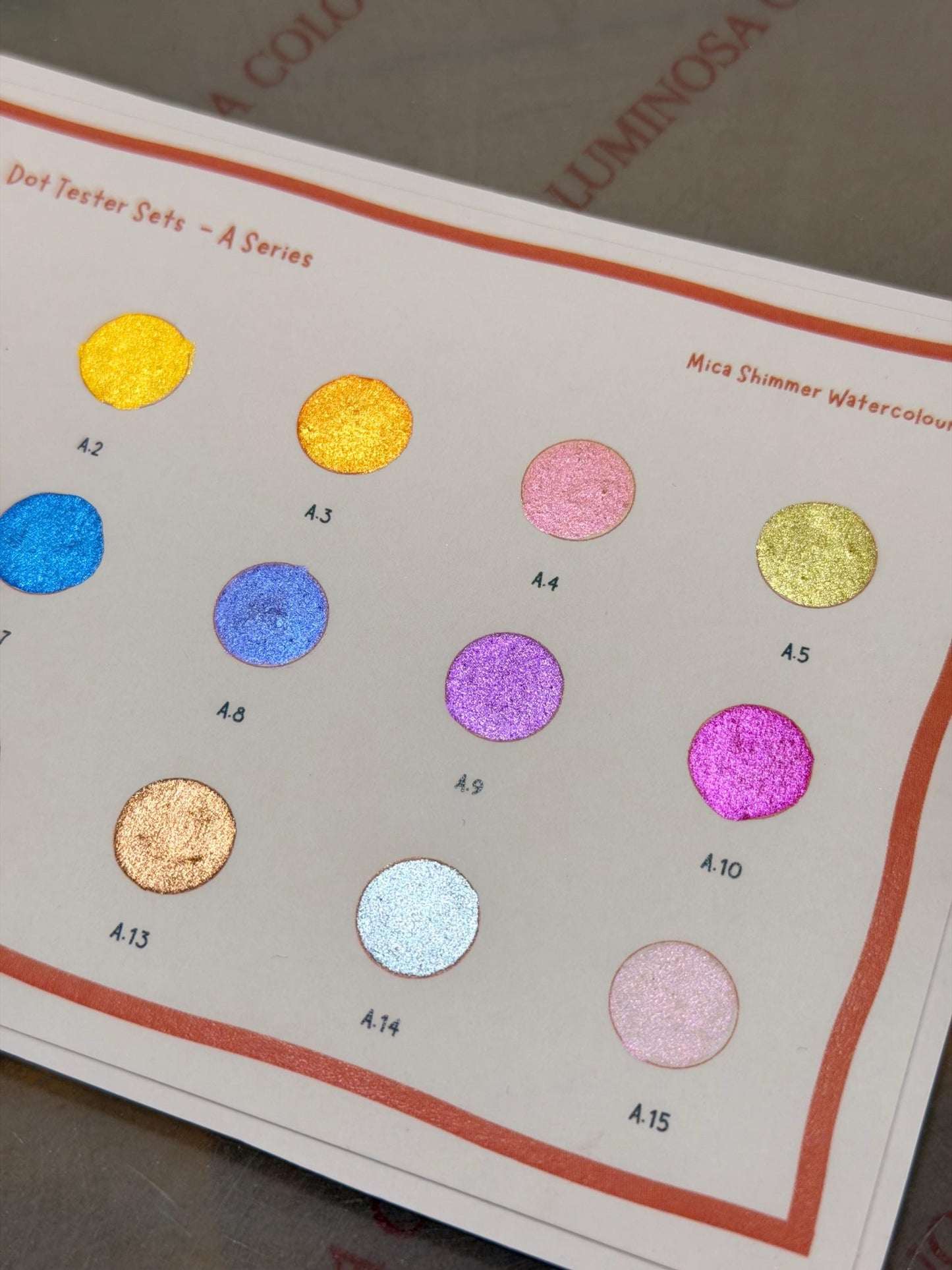 Metallic Watercolours Dot card - Sample Tester Pack - Set of 15 paints -  Gifting friendly, calligraphy friendly - Handmade Watercolours