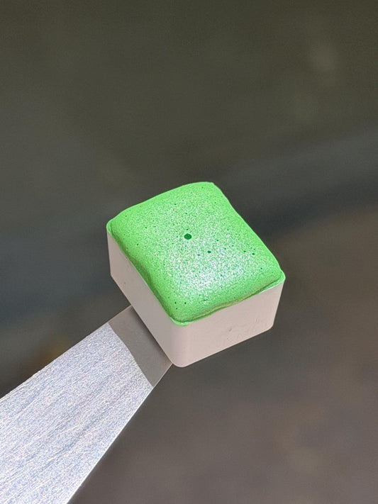 Neon Pastel Green - Shimmer Watercolour Half Pan - Handmade Watercolours, Gifts for artists, Calligraphy Inks