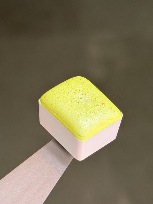 Neon Pastel Yellow - Shimmer Watercolour Half Pan - Handmade Watercolours, Gifts for artists, Calligraphy Inks