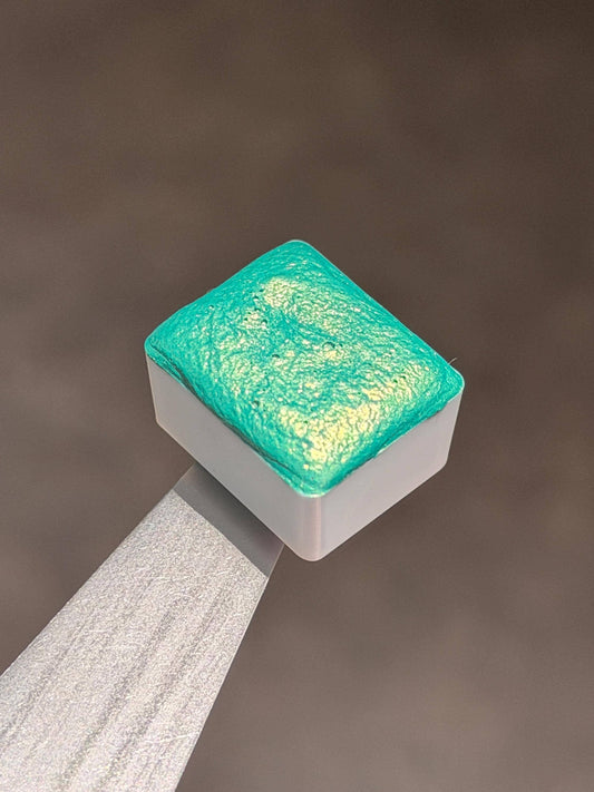 Metallic Handmade Watercolour Half Pan - Pulse Green Gold